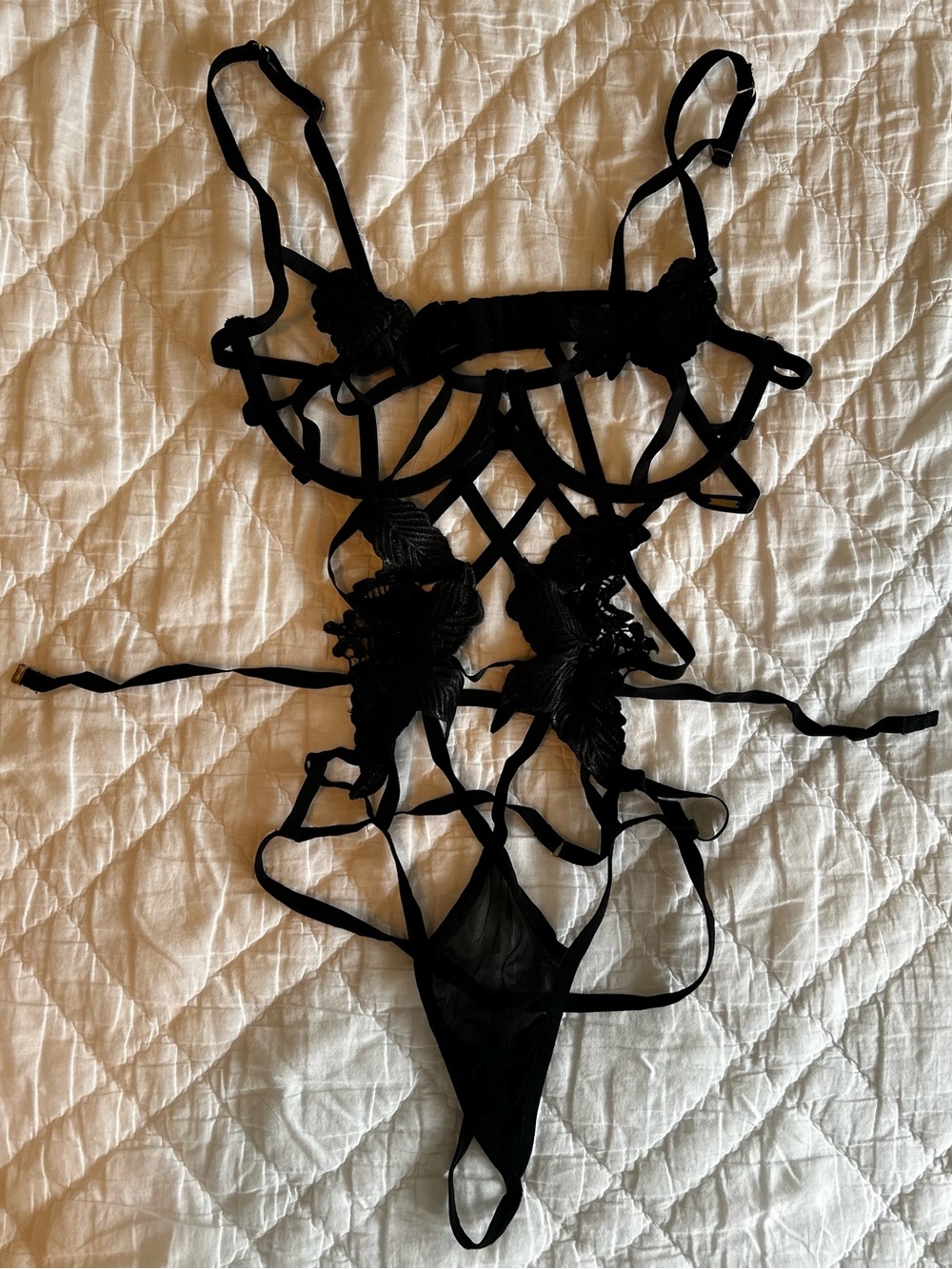 Bluebella Black Strappy Embroidered Lace Teddy